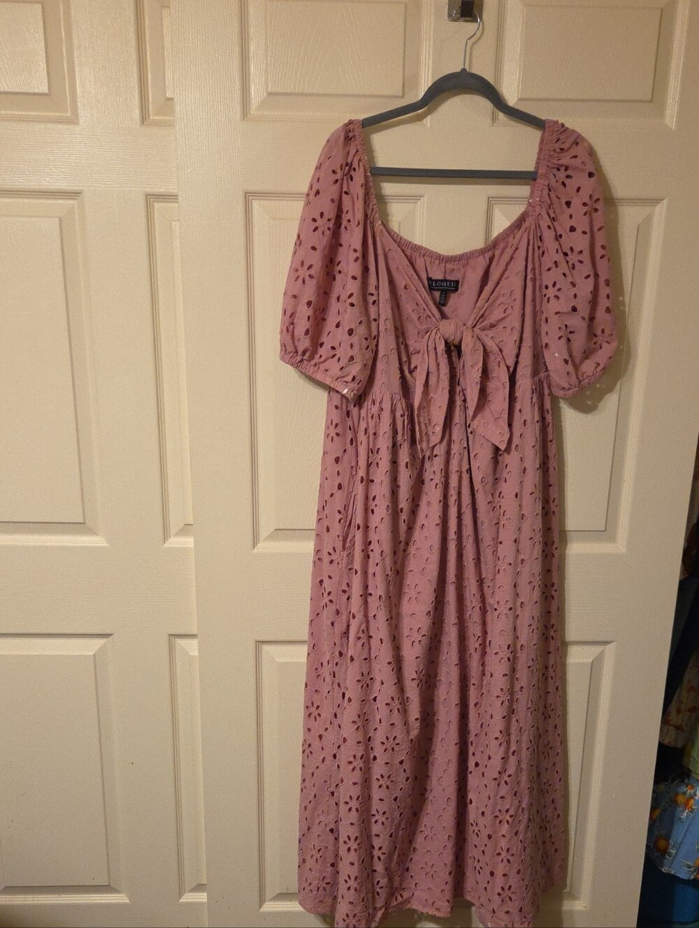 Eloquii Dusty Rose Eyelet Maxi Dress with Tie Front